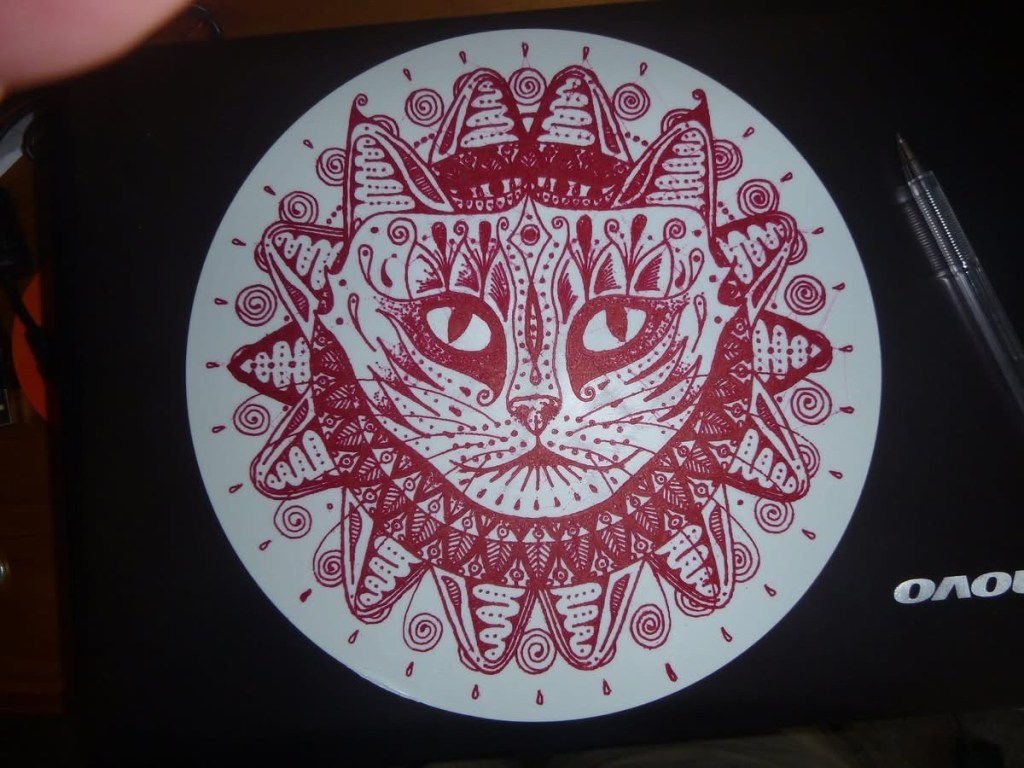 line drawn cat mandala rendered in 3D